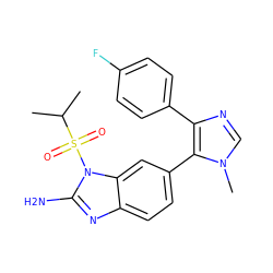 CC(C)S(=O)(=O)n1c(N)nc2ccc(-c3c(-c4ccc(F)cc4)ncn3C)cc21 ZINC000013641312