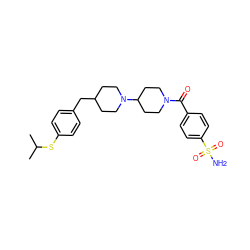 CC(C)Sc1ccc(CC2CCN(C3CCN(C(=O)c4ccc(S(N)(=O)=O)cc4)CC3)CC2)cc1 ZINC000013440396