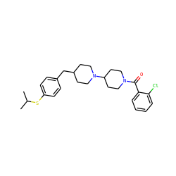 CC(C)Sc1ccc(CC2CCN(C3CCN(C(=O)c4ccccc4Cl)CC3)CC2)cc1 ZINC000013440392