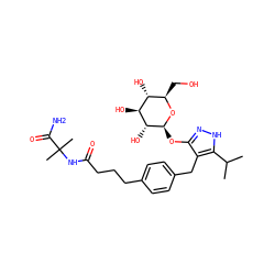 CC(C)c1[nH]nc(O[C@@H]2O[C@H](CO)[C@@H](O)[C@H](O)[C@H]2O)c1Cc1ccc(CCCC(=O)NC(C)(C)C(N)=O)cc1 ZINC000095585292