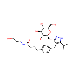 CC(C)c1[nH]nc(O[C@@H]2O[C@H](CO)[C@@H](O)[C@H](O)[C@H]2O)c1Cc1ccc(CCCC(=O)NCCCO)cc1 ZINC000095582842