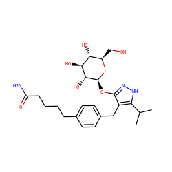 CC(C)c1[nH]nc(O[C@@H]2O[C@H](CO)[C@@H](O)[C@H](O)[C@H]2O)c1Cc1ccc(CCCCC(N)=O)cc1 ZINC000095584110