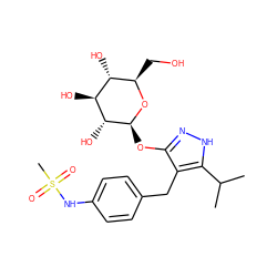 CC(C)c1[nH]nc(O[C@@H]2O[C@H](CO)[C@@H](O)[C@H](O)[C@H]2O)c1Cc1ccc(NS(C)(=O)=O)cc1 ZINC000038843644