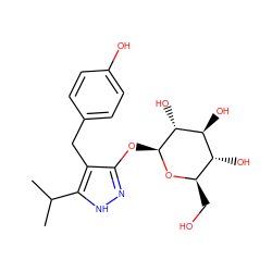 CC(C)c1[nH]nc(O[C@@H]2O[C@H](CO)[C@@H](O)[C@H](O)[C@H]2O)c1Cc1ccc(O)cc1 ZINC000095577902