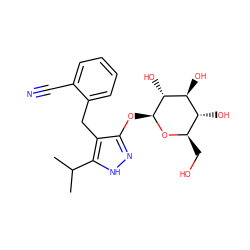 CC(C)c1[nH]nc(O[C@@H]2O[C@H](CO)[C@@H](O)[C@H](O)[C@H]2O)c1Cc1ccccc1C#N ZINC000095573179