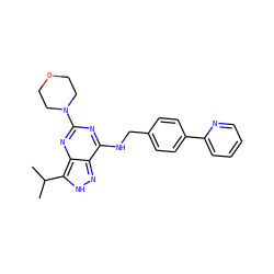 CC(C)c1[nH]nc2c(NCc3ccc(-c4ccccn4)cc3)nc(N3CCOCC3)nc12 ZINC000653746415