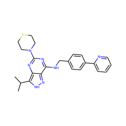 CC(C)c1[nH]nc2c(NCc3ccc(-c4ccccn4)cc3)nc(N3CCSCC3)nc12 ZINC000653746382