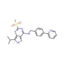 CC(C)c1[nH]nc2c(NCc3ccc(-c4ccccn4)cc3)nc(S(C)(=O)=O)nc12 ZINC000653722013