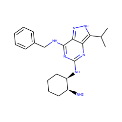 CC(C)c1[nH]nc2c(NCc3ccccc3)nc(N[C@@H]3CCCC[C@@H]3N)nc12 ZINC000144037712