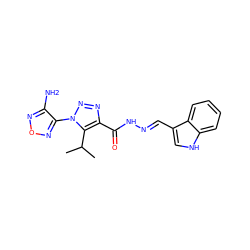 CC(C)c1c(C(=O)N/N=C/c2c[nH]c3ccccc23)nnn1-c1nonc1N ZINC000002348892