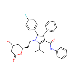 CC(C)c1c(C(=O)Nc2ccccc2)c(-c2ccccc2)c(-c2ccc(F)cc2)n1CC[C@@H]1C[C@@H](O)CC(=O)O1 ZINC000003920720