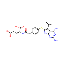 CC(C)c1c(Sc2ccc(CC(=O)N[C@@H](CCC(=O)O)C(=O)O)cc2)[nH]c2nc(N)nc(N)c12 ZINC000040918619