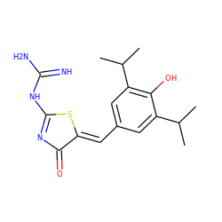 CC(C)c1cc(/C=C2\SC(NC(=N)N)=NC2=O)cc(C(C)C)c1O ZINC000013796266