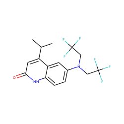 CC(C)c1cc(=O)[nH]c2ccc(N(CC(F)(F)F)CC(F)(F)F)cc12 ZINC000014968504