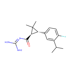 CC(C)c1cc([C@@H]2[C@@H](C(=O)N=C(N)N)C2(C)C)ccc1F ZINC000013864224