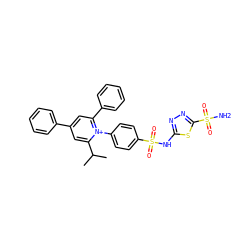 CC(C)c1cc(-c2ccccc2)cc(-c2ccccc2)[n+]1-c1ccc(S(=O)(=O)Nc2nnc(S(N)(=O)=O)s2)cc1 ZINC000014956387