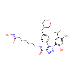 CC(C)c1cc(-n2nnc(C(=O)NCCCCCCC(=O)NO)c2-c2ccc(CN3CCOCC3)cc2)c(O)cc1O ZINC000169306705