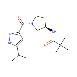 CC(C)c1cc(C(=O)N2CC[C@@H](NC(=O)C(C)(C)C)C2)n[nH]1 ZINC000936230696