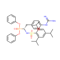 CC(C)c1cc(C(C)C)c(S(=O)(=O)N[C@@H](Cc2ccc(NC(=N)N)cc2)P(=O)(Oc2ccccc2)Oc2ccccc2)c(C(C)C)c1 ZINC000028869475