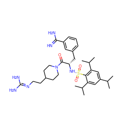 CC(C)c1cc(C(C)C)c(S(=O)(=O)N[C@@H](Cc2cccc(C(=N)N)c2)C(=O)N2CCC(CCN=C(N)N)CC2)c(C(C)C)c1 ZINC000034689232