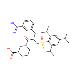 CC(C)c1cc(C(C)C)c(S(=O)(=O)N[C@@H](Cc2cccc(C(=N)N)c2)C(=O)N2CCC[C@@H](C(=O)O)C2)c(C(C)C)c1 ZINC000026847470
