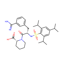 CC(C)c1cc(C(C)C)c(S(=O)(=O)N[C@@H](Cc2cccc(C(=N)N)c2)C(=O)N2CCCC[C@@H]2C(=O)O)c(C(C)C)c1 ZINC000026847127