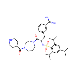 CC(C)c1cc(C(C)C)c(S(=O)(=O)N[C@@H](Cc2cccc(C(=N)N)c2)C(=O)N2CCCN(C(=O)C3CCNCC3)CC2)c(C(C)C)c1 ZINC000034689214