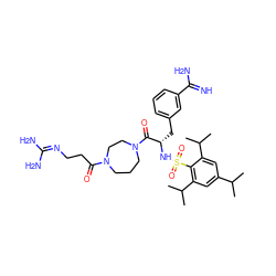CC(C)c1cc(C(C)C)c(S(=O)(=O)N[C@@H](Cc2cccc(C(=N)N)c2)C(=O)N2CCCN(C(=O)CCN=C(N)N)CC2)c(C(C)C)c1 ZINC000034689242