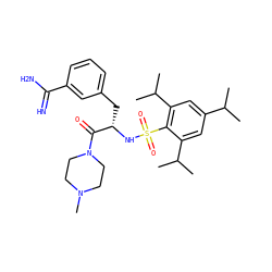 CC(C)c1cc(C(C)C)c(S(=O)(=O)N[C@@H](Cc2cccc(C(=N)N)c2)C(=O)N2CCN(C)CC2)c(C(C)C)c1 ZINC000026846481