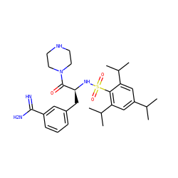 CC(C)c1cc(C(C)C)c(S(=O)(=O)N[C@@H](Cc2cccc(C(=N)N)c2)C(=O)N2CCNCC2)c(C(C)C)c1 ZINC000026849500