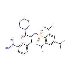 CC(C)c1cc(C(C)C)c(S(=O)(=O)N[C@@H](Cc2cccc(C(=N)N)c2)C(=O)N2CCOCC2)c(C(C)C)c1 ZINC000026852242