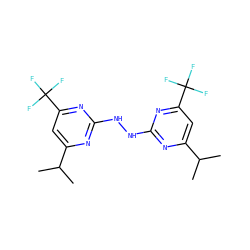 CC(C)c1cc(C(F)(F)F)nc(NNc2nc(C(C)C)cc(C(F)(F)F)n2)n1 ZINC000001852074