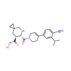 CC(C)c1cc(C2=CCN(C(=O)[C@H]3NCC4(CC4)C[C@@H]3C(=O)NO)CC2)ccc1C#N ZINC000029037886