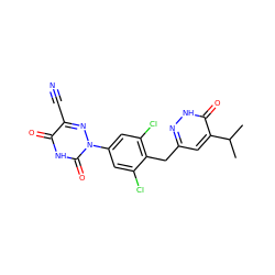 CC(C)c1cc(Cc2c(Cl)cc(-n3nc(C#N)c(=O)[nH]c3=O)cc2Cl)n[nH]c1=O ZINC000034842518