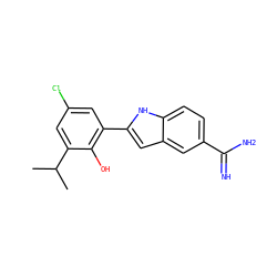 CC(C)c1cc(Cl)cc(-c2cc3cc(C(=N)N)ccc3[nH]2)c1O ZINC000473155997