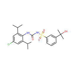 CC(C)c1cc(Cl)cc(C(C)C)c1NC(=O)NS(=O)(=O)c1cccc(C(C)(C)O)c1 ZINC000137022819