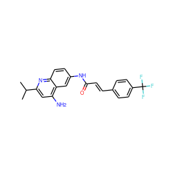 CC(C)c1cc(N)c2cc(NC(=O)/C=C/c3ccc(C(F)(F)F)cc3)ccc2n1 ZINC000036351934