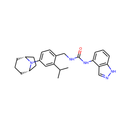 CC(C)c1cc(N2[C@H]3CCC[C@@H]2CC3)ccc1CNC(=O)Nc1cccc2[nH]ncc12 ZINC000014973602