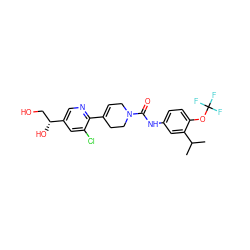 CC(C)c1cc(NC(=O)N2CC=C(c3ncc([C@H](O)CO)cc3Cl)CC2)ccc1OC(F)(F)F ZINC000141057808