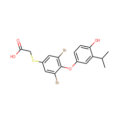 CC(C)c1cc(Oc2c(Br)cc(SCC(=O)O)cc2Br)ccc1O ZINC000013602487