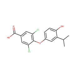 CC(C)c1cc(Oc2c(Cl)cc(C(=O)O)cc2Cl)ccc1O ZINC000013517888