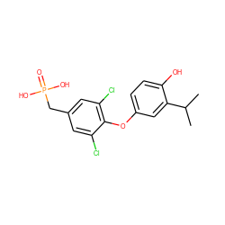 CC(C)c1cc(Oc2c(Cl)cc(CP(=O)(O)O)cc2Cl)ccc1O ZINC000040423611