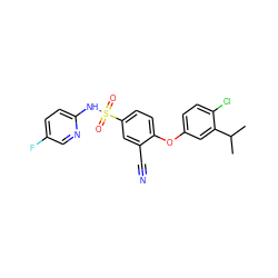 CC(C)c1cc(Oc2ccc(S(=O)(=O)Nc3ccc(F)cn3)cc2C#N)ccc1Cl ZINC000473200993