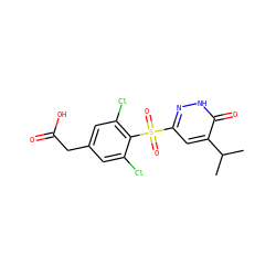 CC(C)c1cc(S(=O)(=O)c2c(Cl)cc(CC(=O)O)cc2Cl)n[nH]c1=O ZINC000034842584