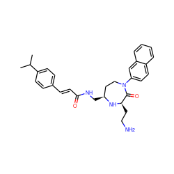 CC(C)c1ccc(/C=C/C(=O)NC[C@H]2CCN(c3ccc4ccccc4c3)C(=O)[C@@H](CCN)N2)cc1 ZINC001772581630