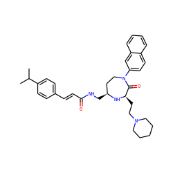 CC(C)c1ccc(/C=C/C(=O)NC[C@H]2CCN(c3ccc4ccccc4c3)C(=O)[C@@H](CCN3CCCCC3)N2)cc1 ZINC001772611119