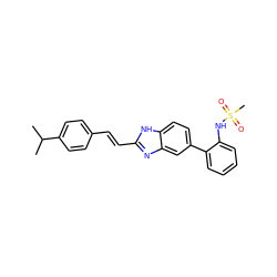 CC(C)c1ccc(/C=C/c2nc3cc(-c4ccccc4NS(C)(=O)=O)ccc3[nH]2)cc1 ZINC000117151744