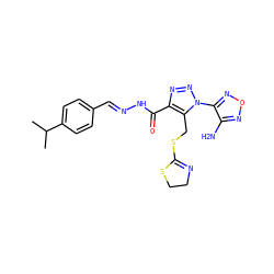 CC(C)c1ccc(/C=N/NC(=O)c2nnn(-c3nonc3N)c2CSC2=NCCS2)cc1 ZINC000002385132