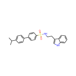 CC(C)c1ccc(-c2ccc(S(=O)(=O)NCCc3c[nH]c4ccccc34)cc2)cc1 ZINC000014978315