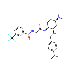 CC(C)c1ccc(CN[C@@H]2C[C@H](N(C)C)CC[C@@H]2NC(=O)CNC(=O)c2cccc(C(F)(F)F)c2)cc1 ZINC000040935676